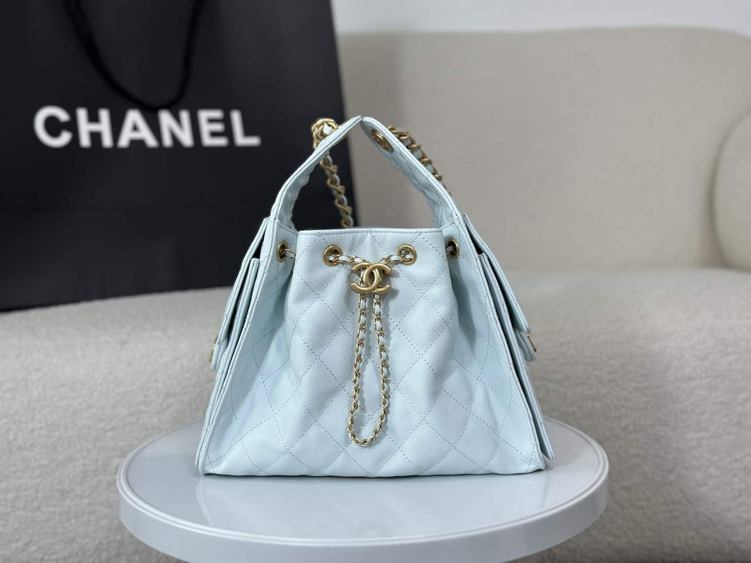 Chanel 25 small handbag, AS5293 Grained Calfskin Blue