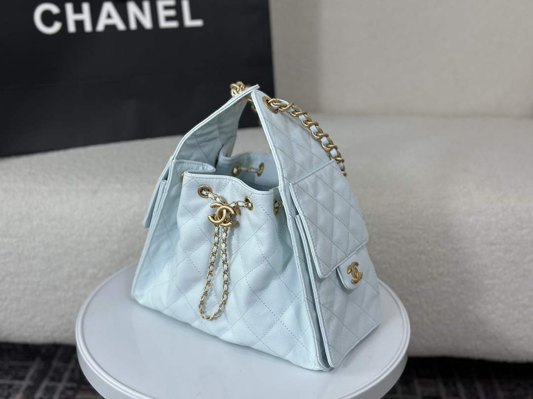 Chanel 25 small handbag, AS5293 Grained Calfskin Blue