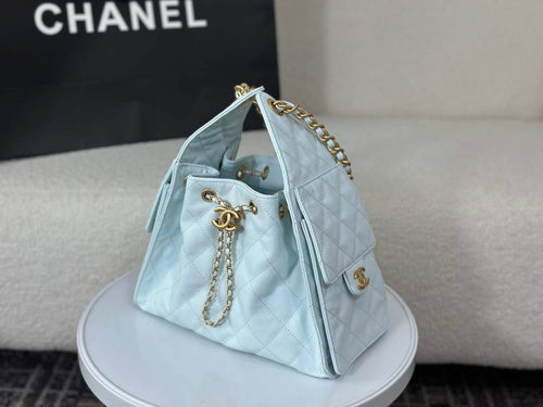 Chanel 25 small handbag, AS5293 Grained Calfskin Blue