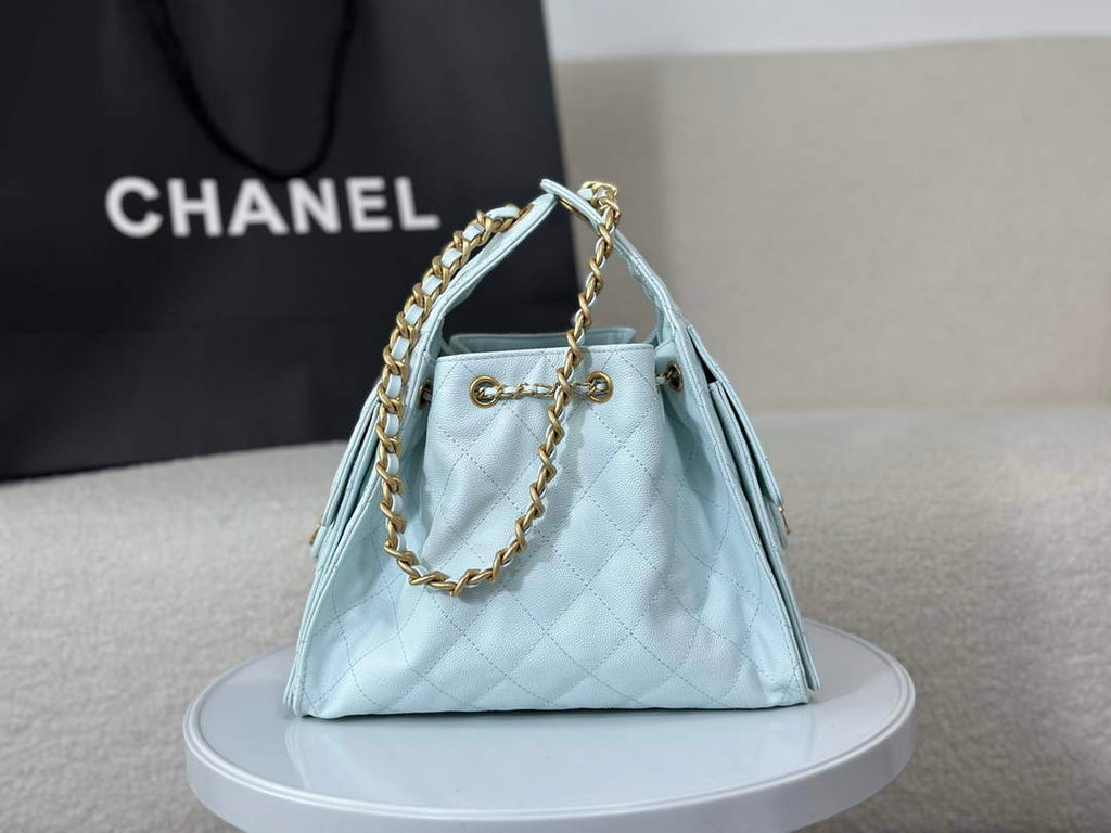 Chanel 25 small handbag, AS5293 Grained Calfskin Blue