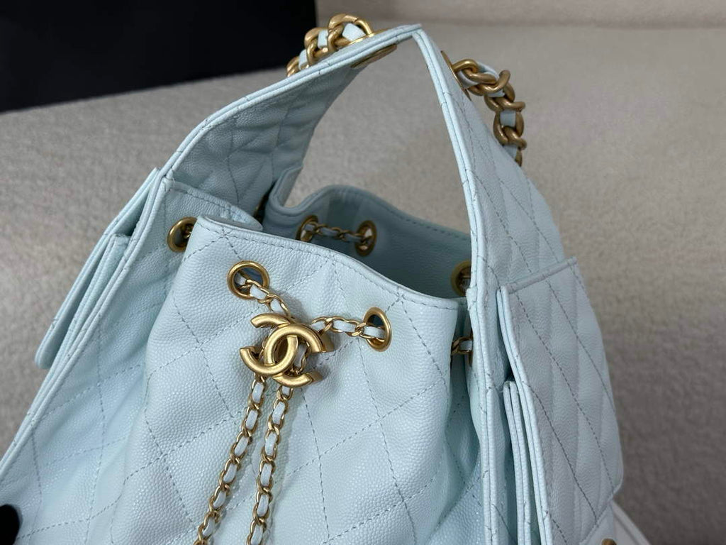 Chanel 25 small handbag, AS5293 Grained Calfskin Blue