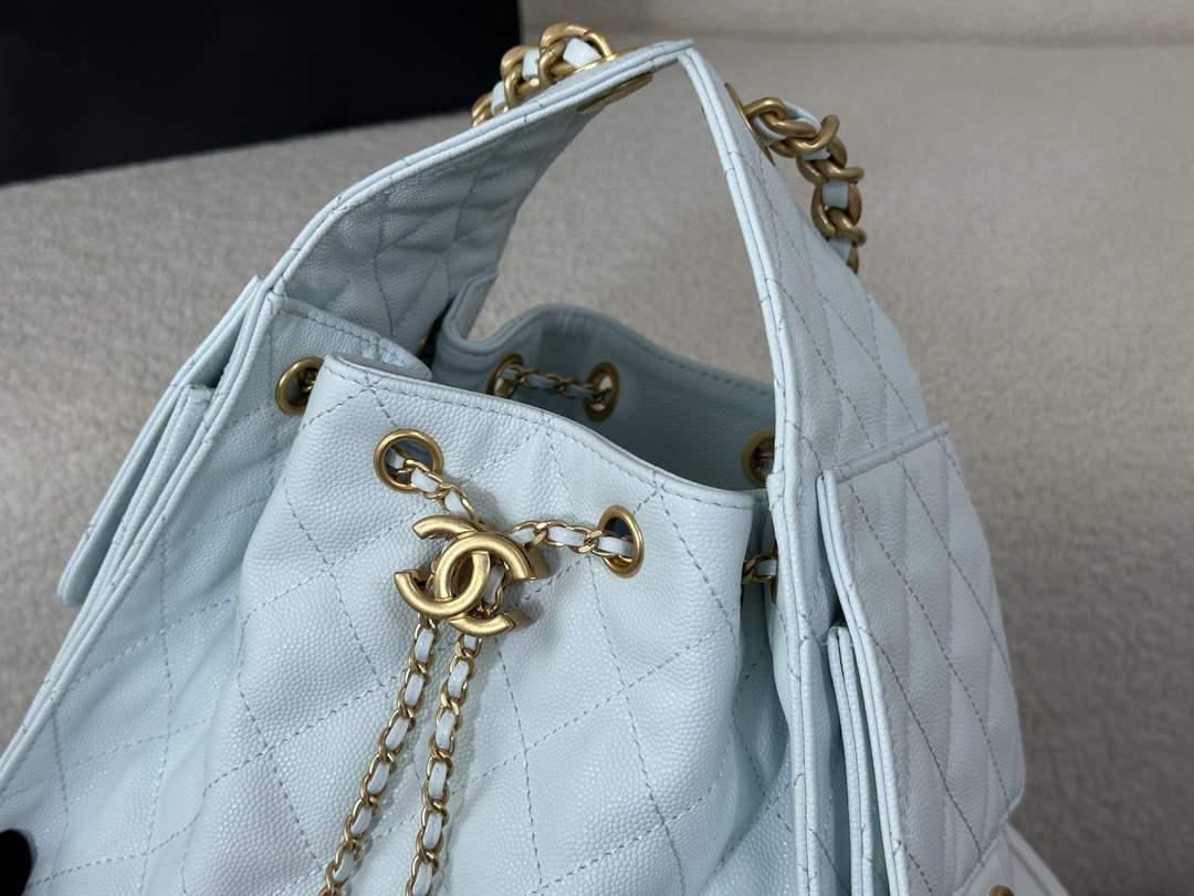 Chanel 25 small handbag, AS5293 Grained Calfskin Blue