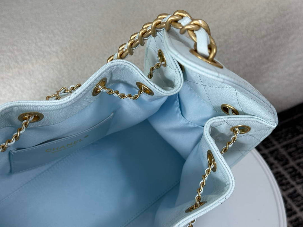 Chanel 25 small handbag, AS5293 Grained Calfskin Blue