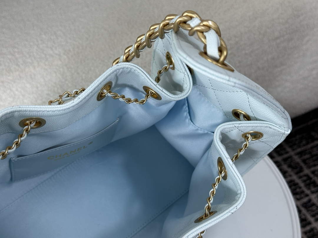 Chanel 25 small handbag, AS5293 Grained Calfskin Blue