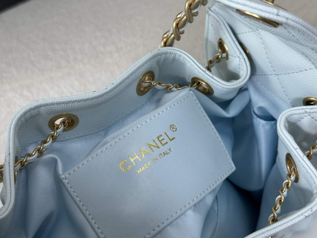 Chanel 25 small handbag, AS5293 Grained Calfskin Blue
