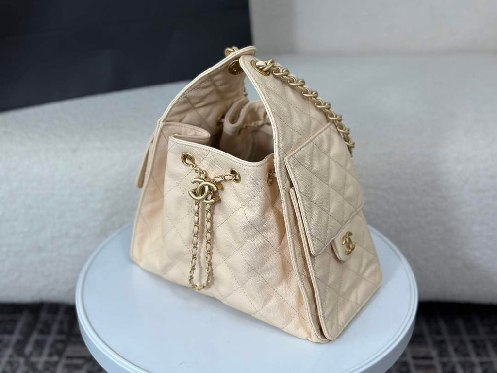 Chanel 25 small handbag, AS5293 Grained Calfskin Apricot