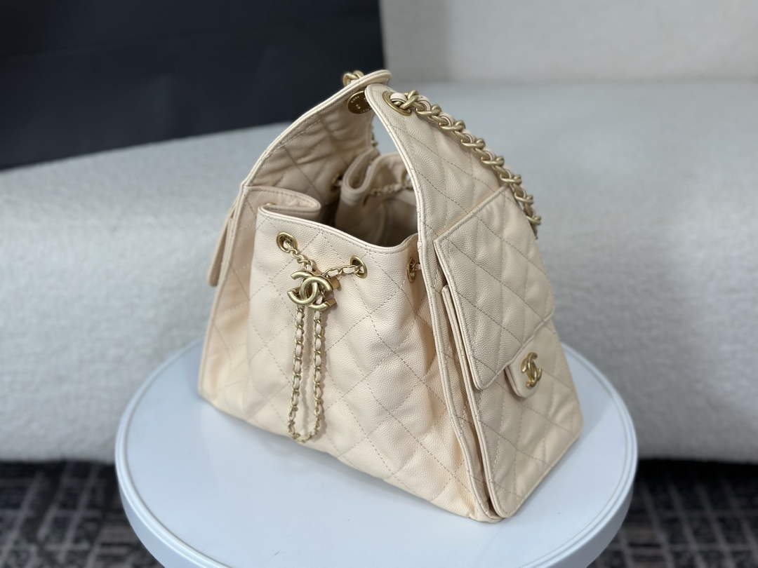 Chanel 25 small handbag, AS5293 Grained Calfskin Apricot