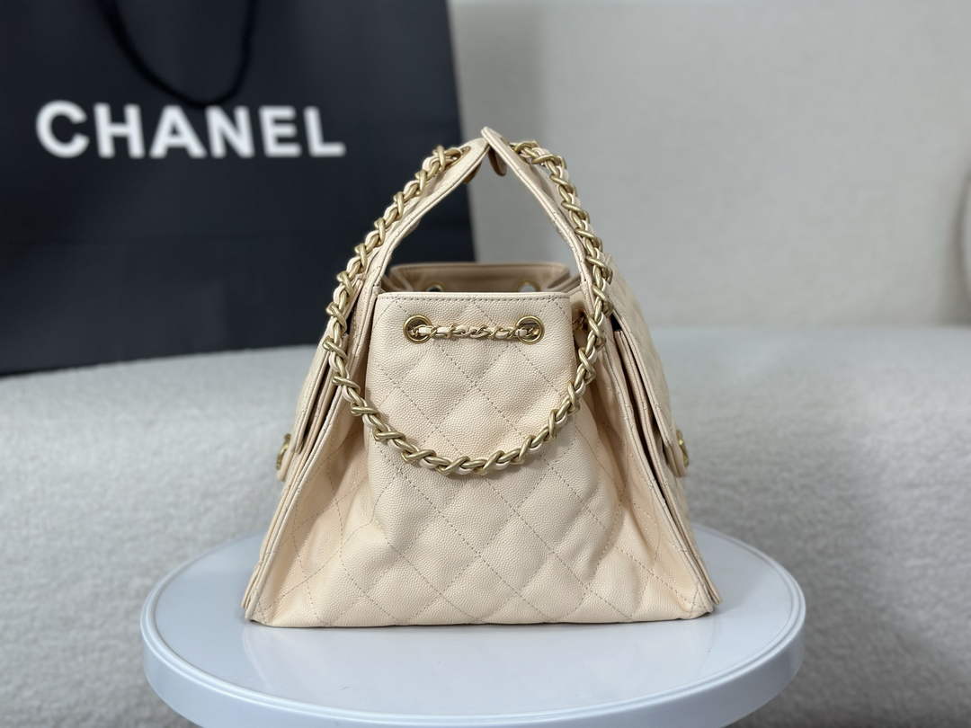 Chanel 25 small handbag, AS5293 Grained Calfskin Apricot