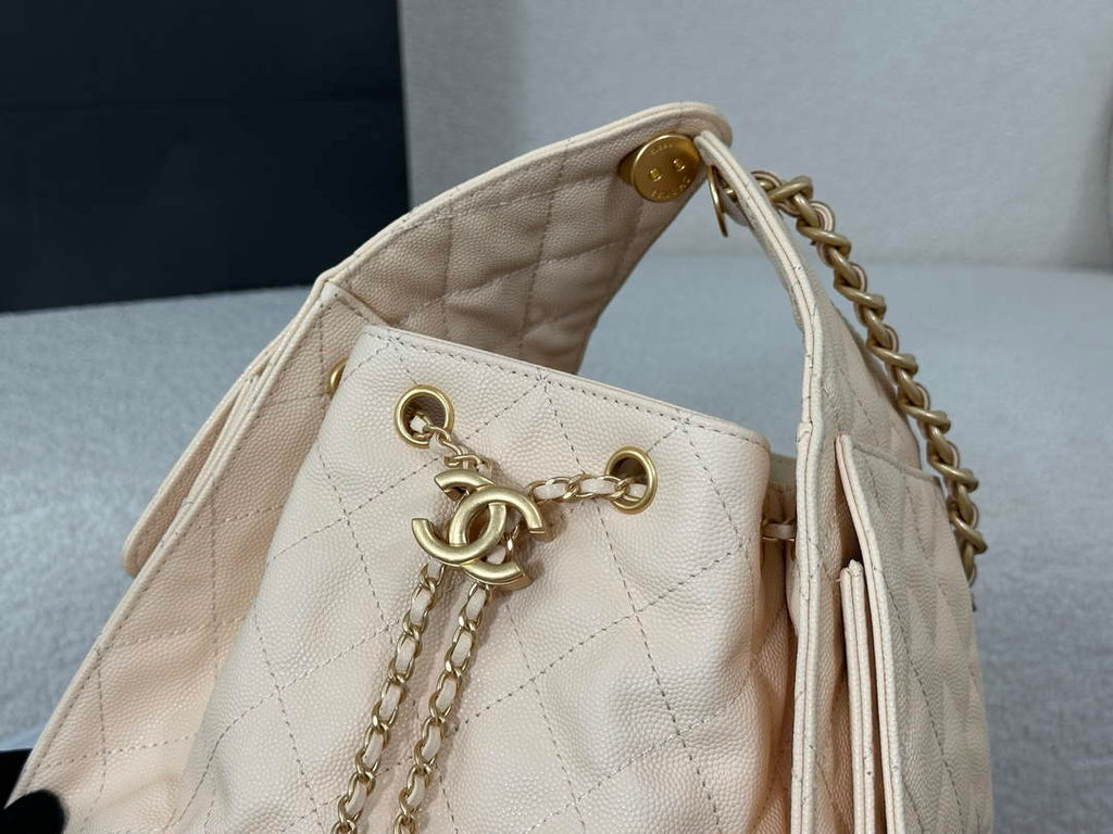 Chanel 25 small handbag, AS5293 Grained Calfskin Apricot
