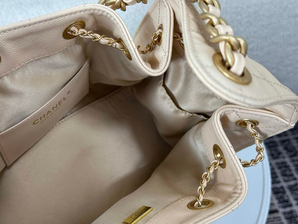 Chanel 25 small handbag, AS5293 Grained Calfskin Apricot