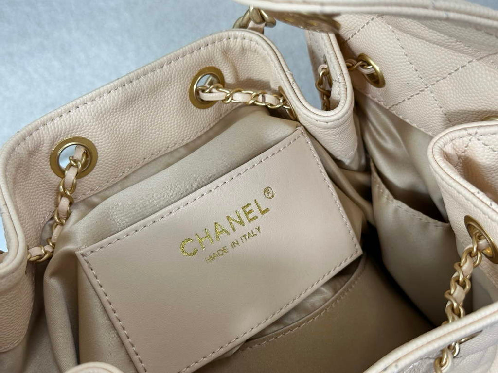 Chanel 25 small handbag, AS5293 Grained Calfskin Apricot