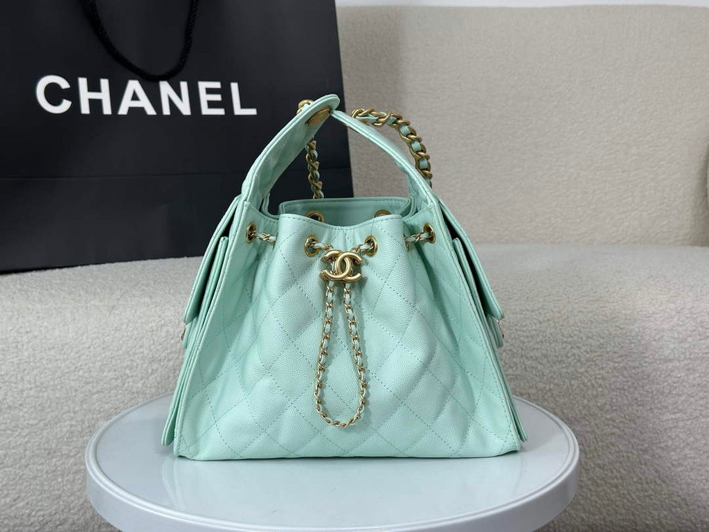 Chanel 25 small handbag, AS5293 Grained Calfskin Green