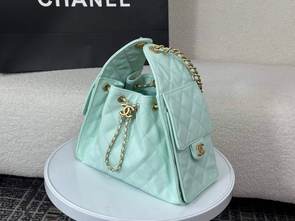 Chanel 25 small handbag, AS5293 Grained Calfskin Green