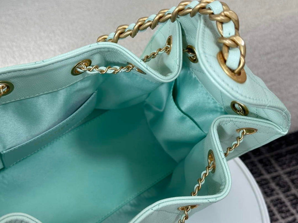 Chanel 25 small handbag, AS5293 Grained Calfskin Green