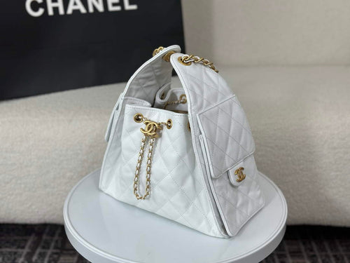 Chanel 25 small handbag, AS5293 Grained Calfskin White