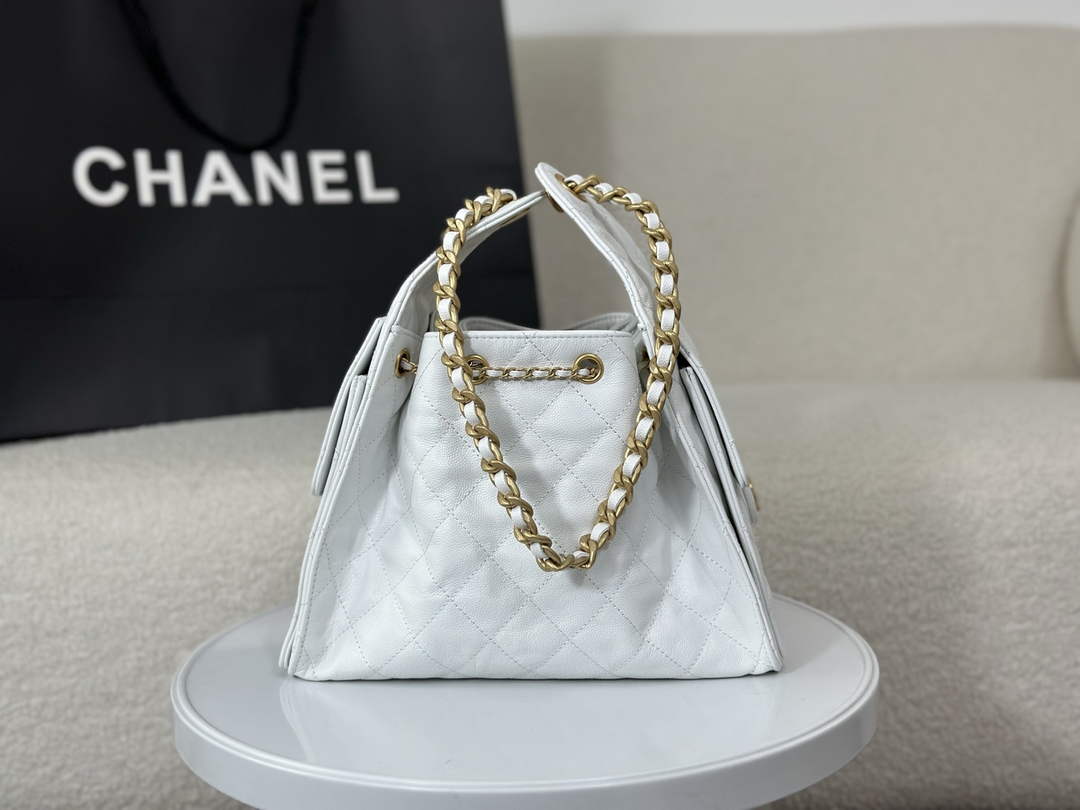 Chanel 25 small handbag, AS5293 Grained Calfskin White