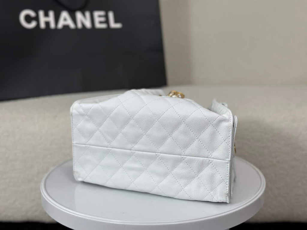 Chanel 25 small handbag, AS5293 Grained Calfskin White