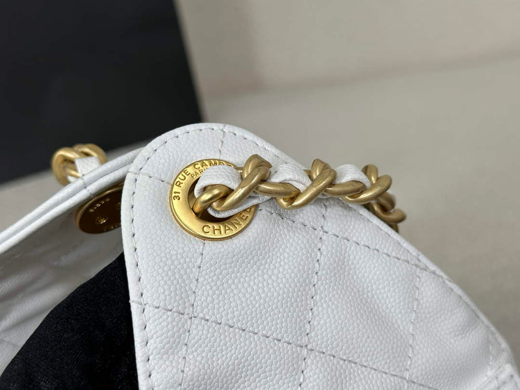 Chanel 25 small handbag, AS5293 Grained Calfskin White
