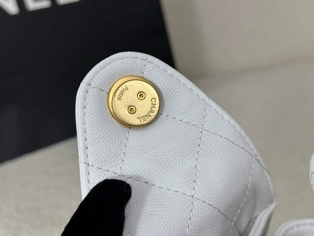 Chanel 25 small handbag, AS5293 Grained Calfskin White