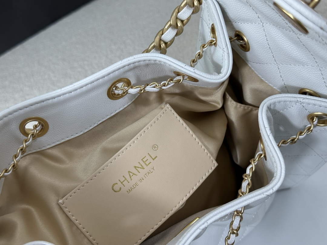 Chanel 25 small handbag, AS5293 Grained Calfskin White