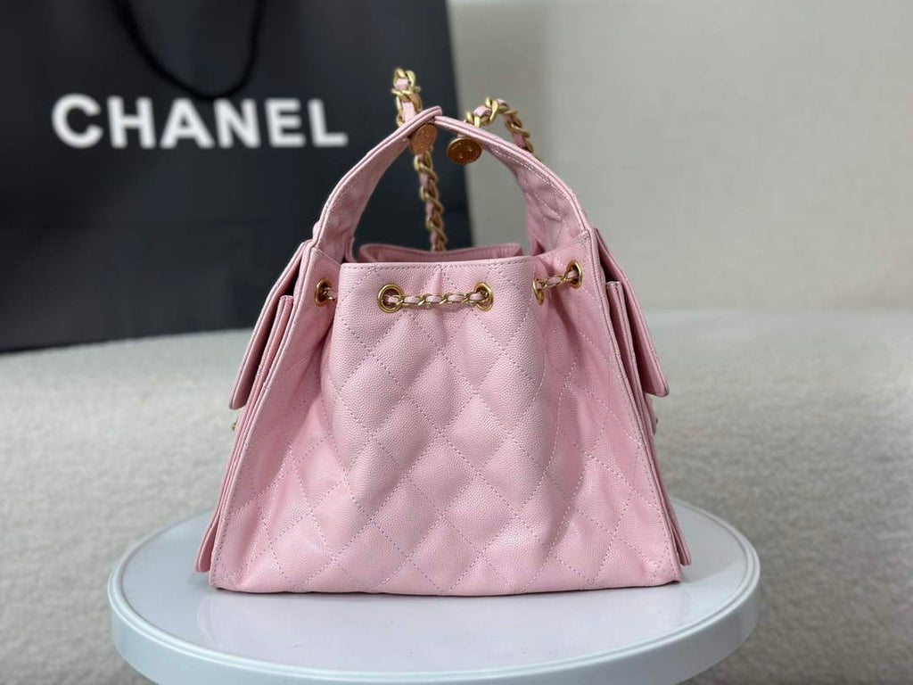Chanel 25 small handbag, AS5293 Grained Calfskin Pink