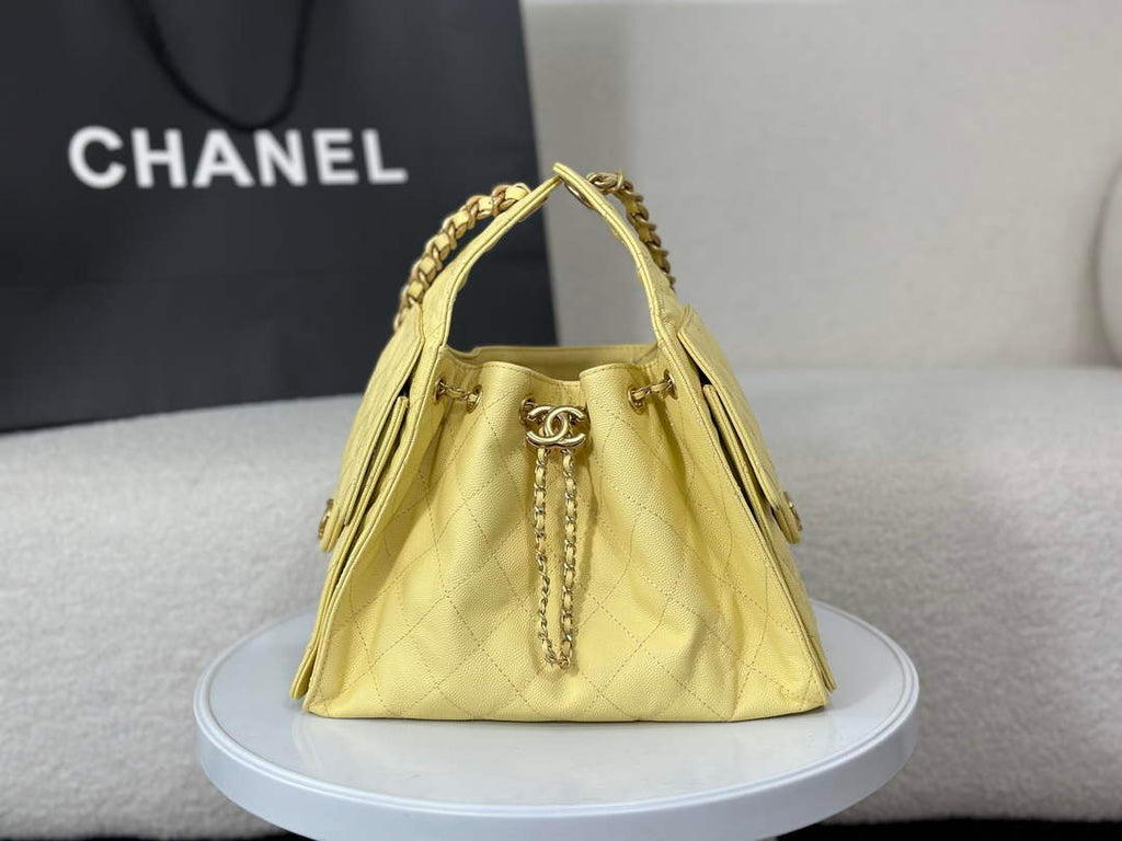 Chanel 25 small handbag, AS5293 Grained Calfskin Yellow