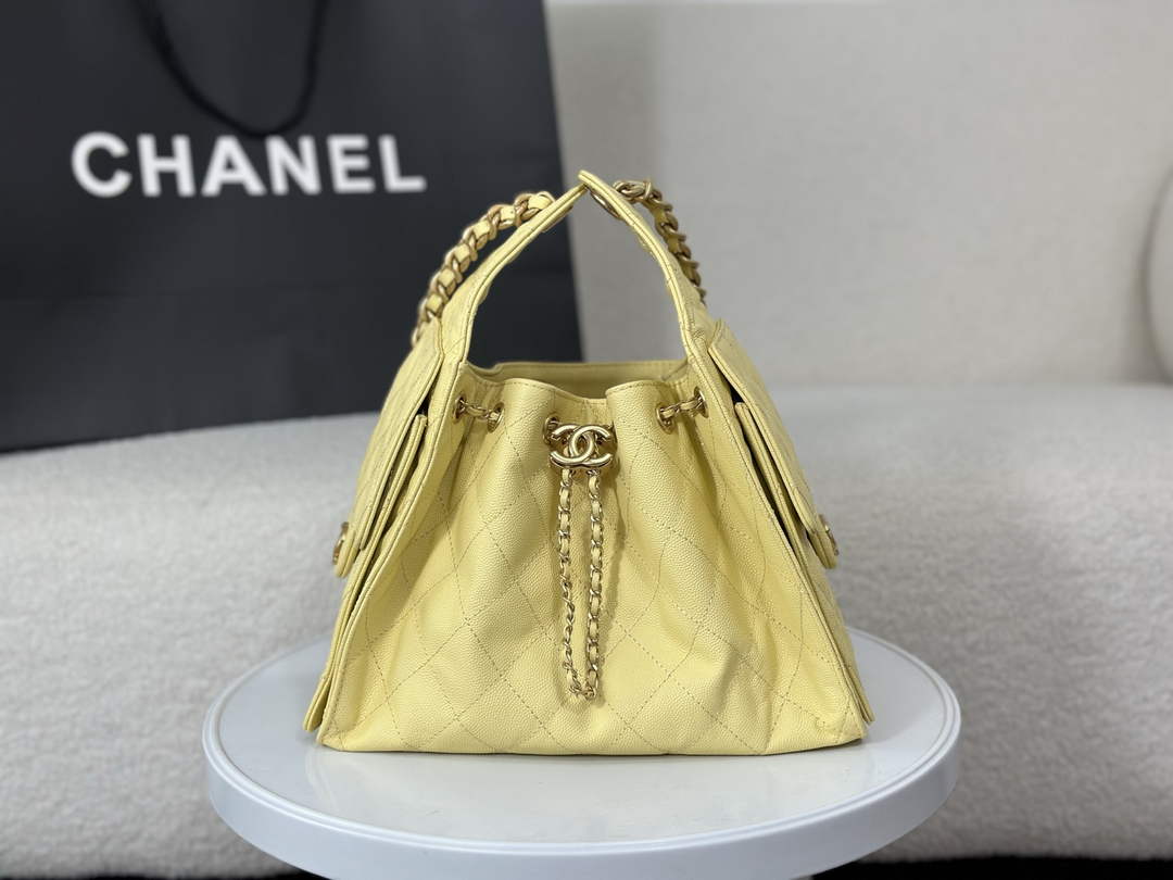 Chanel 25 small handbag, AS5293 Grained Calfskin Yellow