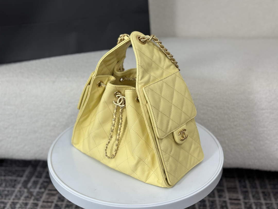 Chanel 25 small handbag, AS5293 Grained Calfskin Yellow