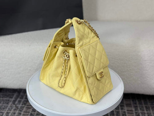 Chanel 25 small handbag, AS5293 Grained Calfskin Yellow
