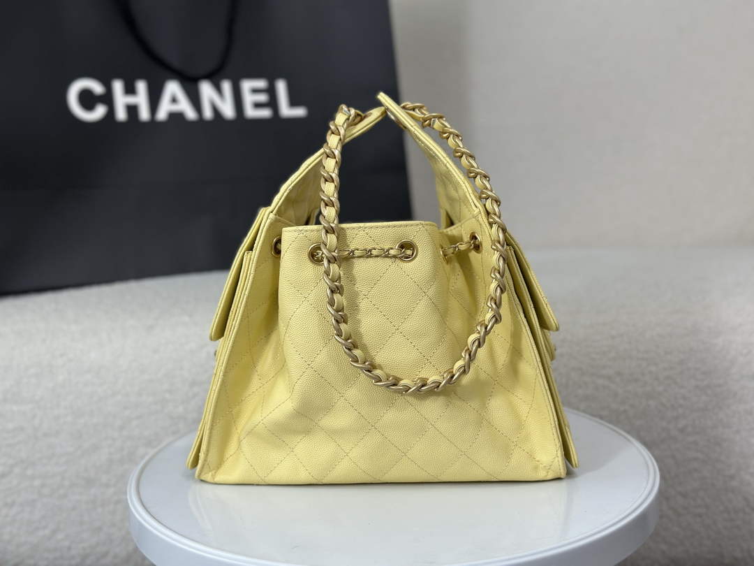 Chanel 25 small handbag, AS5293 Grained Calfskin Yellow