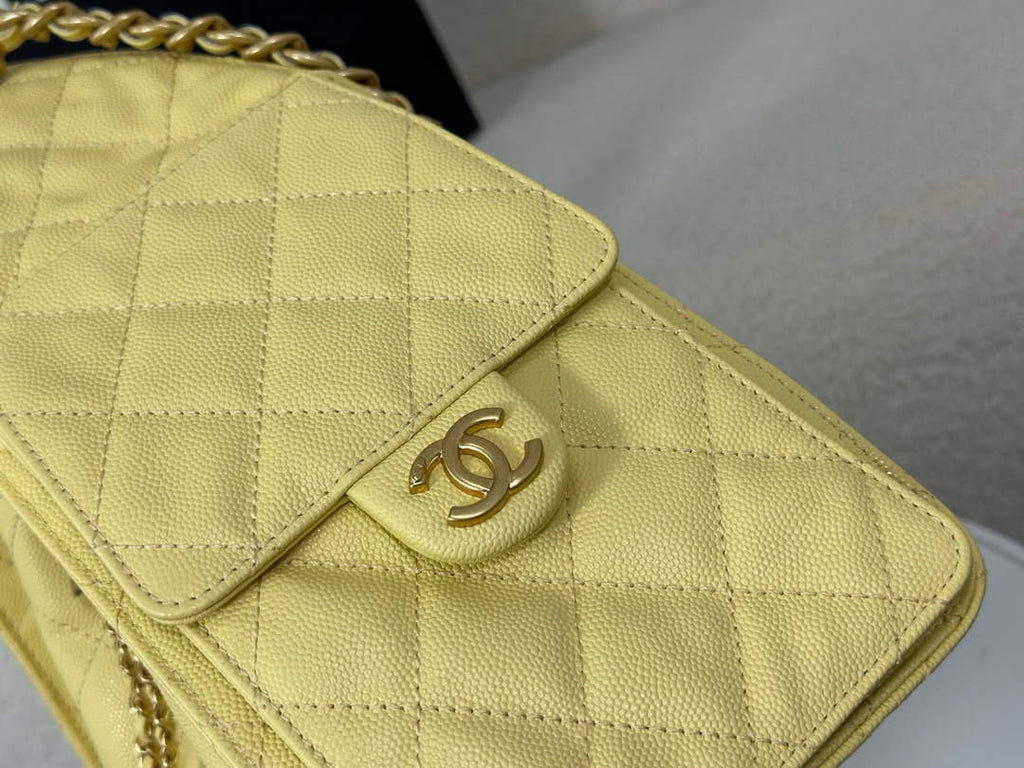 Chanel 25 small handbag, AS5293 Grained Calfskin Yellow