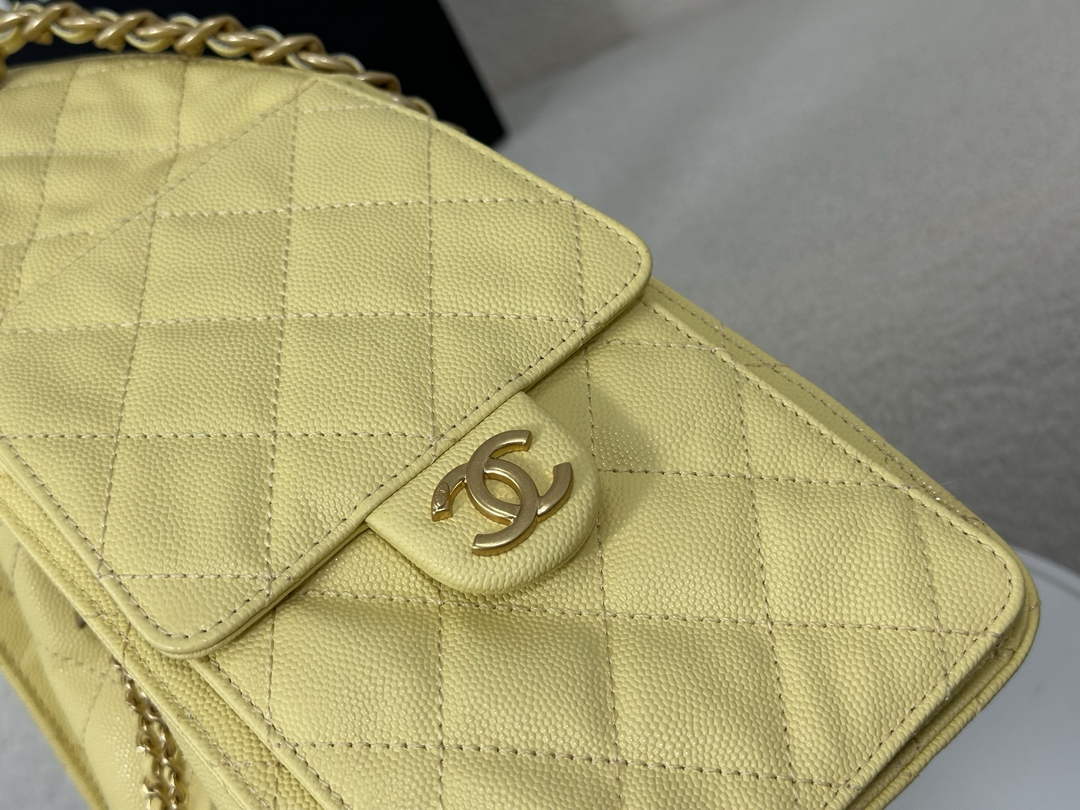 Chanel 25 small handbag, AS5293 Grained Calfskin Yellow