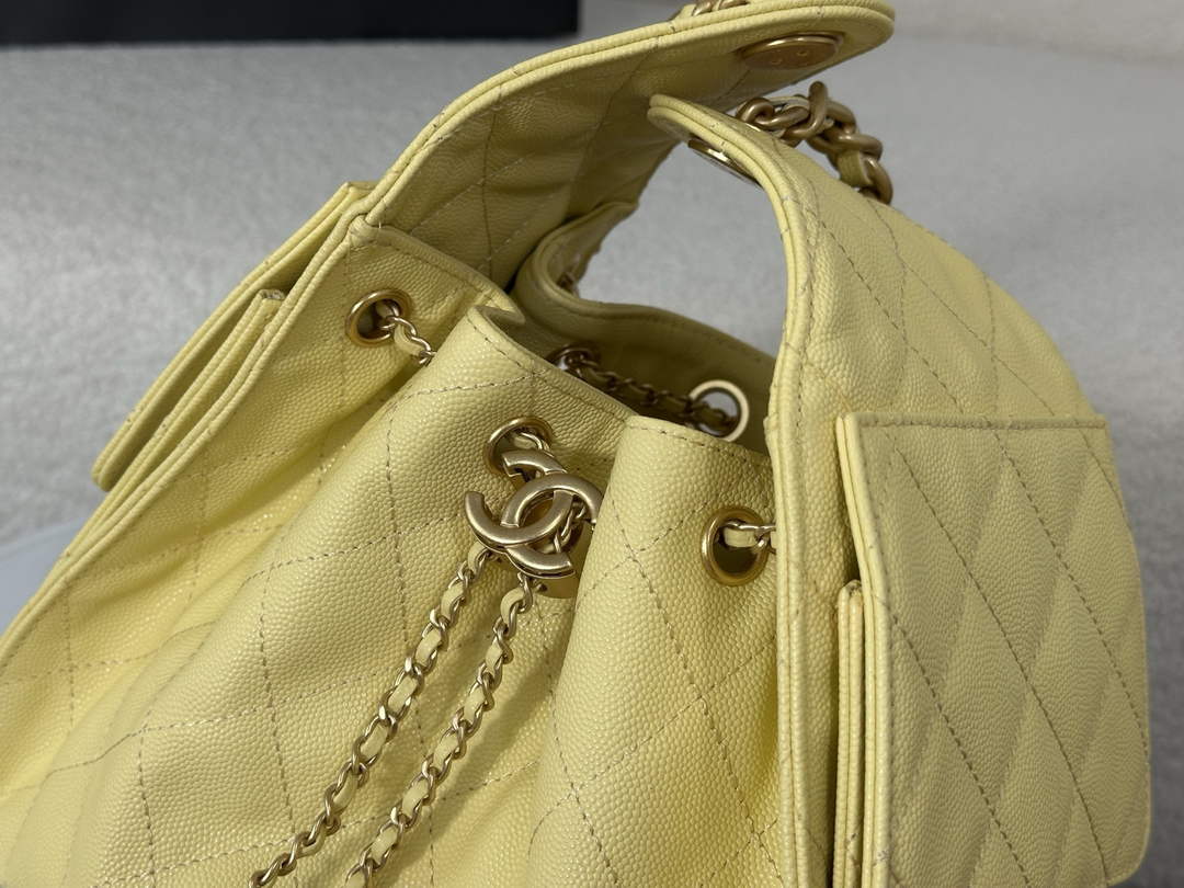 Chanel 25 small handbag, AS5293 Grained Calfskin Yellow