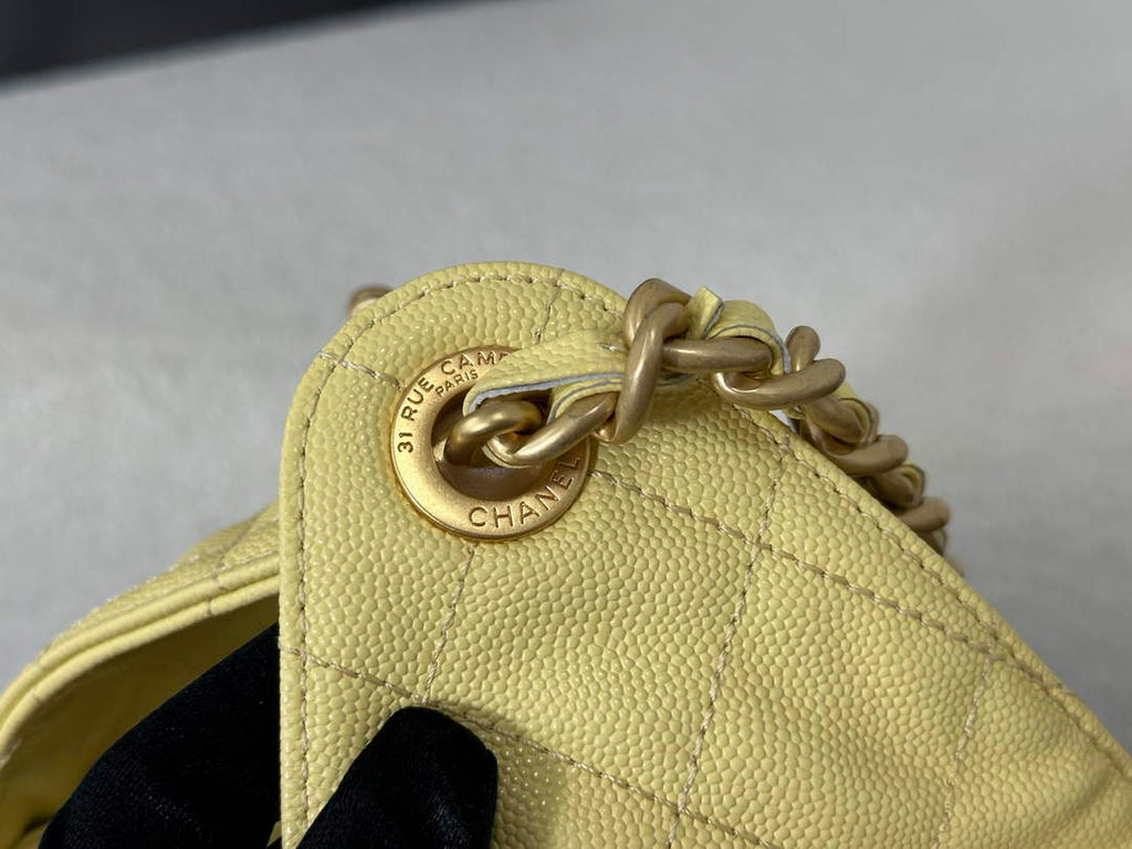 Chanel 25 small handbag, AS5293 Grained Calfskin Yellow