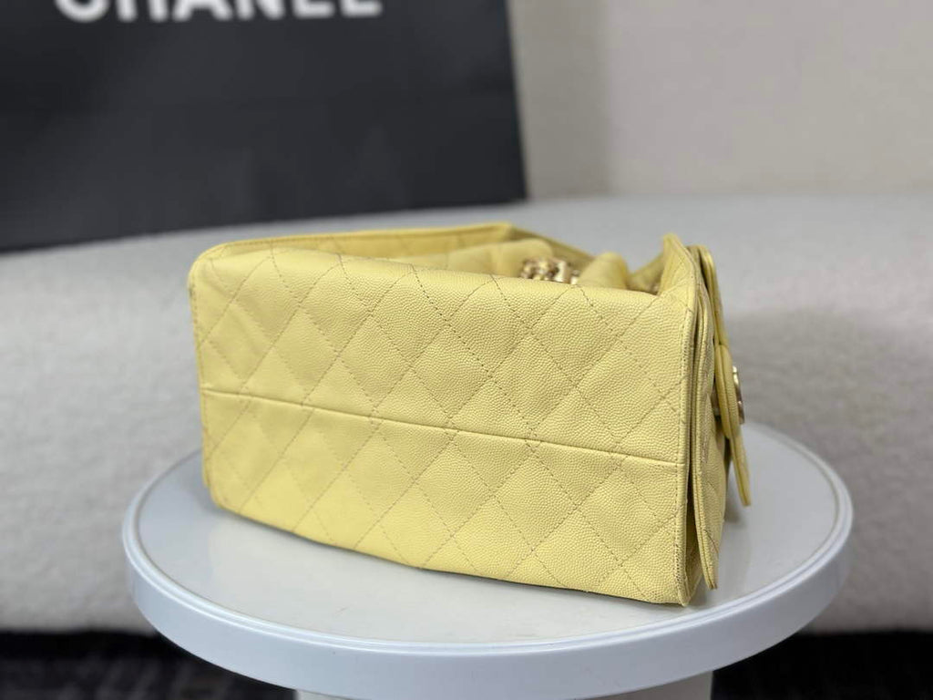 Chanel 25 small handbag, AS5293 Grained Calfskin Yellow