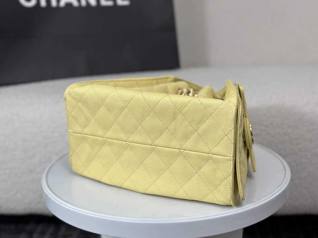 Chanel 25 small handbag, AS5293 Grained Calfskin Yellow
