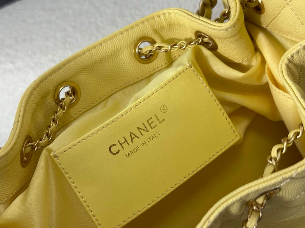 Chanel 25 small handbag, AS5293 Grained Calfskin Yellow