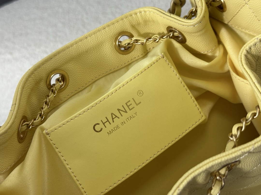 Chanel 25 small handbag, AS5293 Grained Calfskin Yellow
