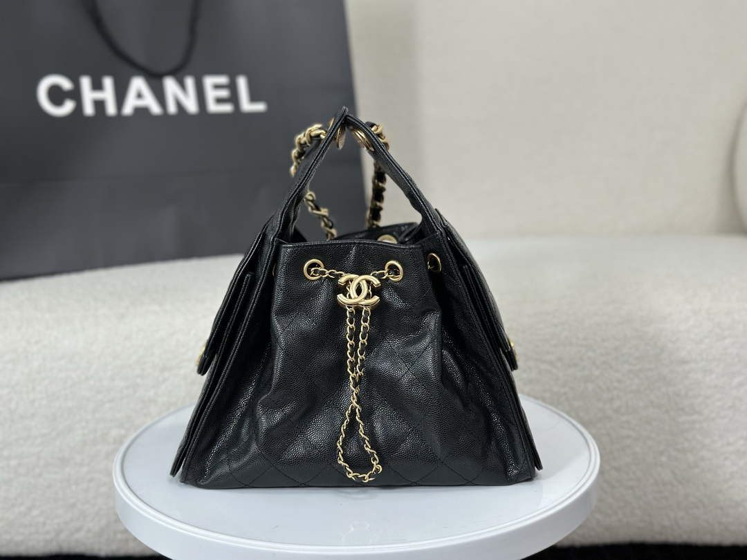 Chanel 25 small handbag, AS5293 Grained Calfskin Black