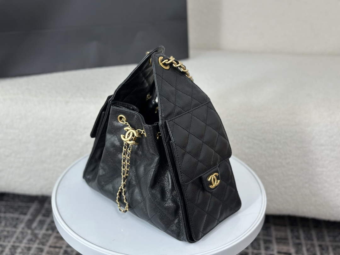 Chanel 25 small handbag, AS5293 Grained Calfskin Black
