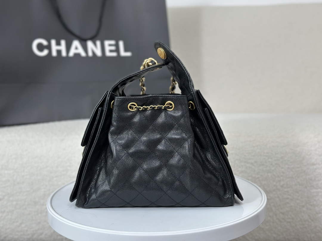 Chanel 25 small handbag, AS5293 Grained Calfskin Black