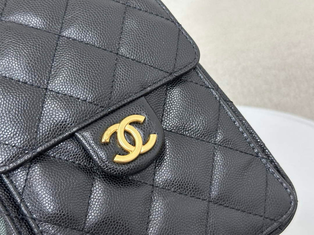 Chanel 25 small handbag, AS5293 Grained Calfskin Black
