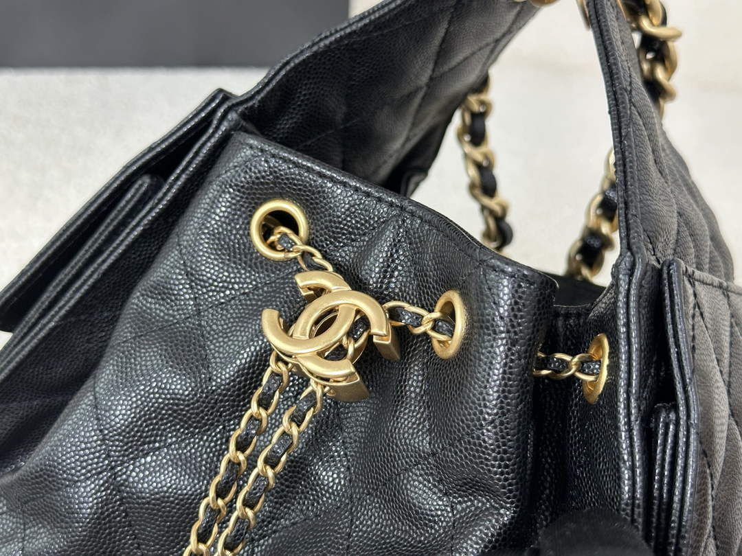 Chanel 25 small handbag, AS5293 Grained Calfskin Black