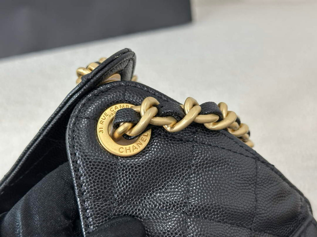 Chanel 25 small handbag, AS5293 Grained Calfskin Black