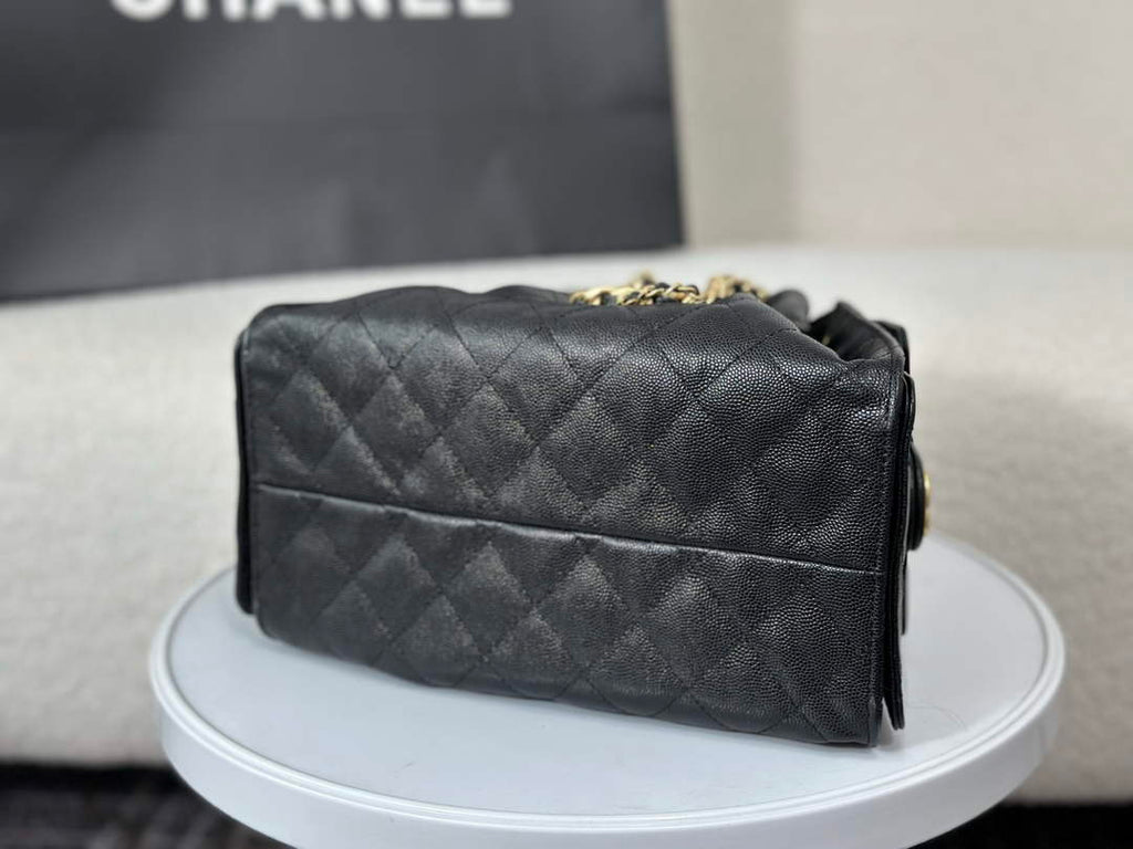 Chanel 25 small handbag, AS5293 Grained Calfskin Black