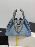 Chanel 25 small handbag, AS5293 Blue Washed Denim