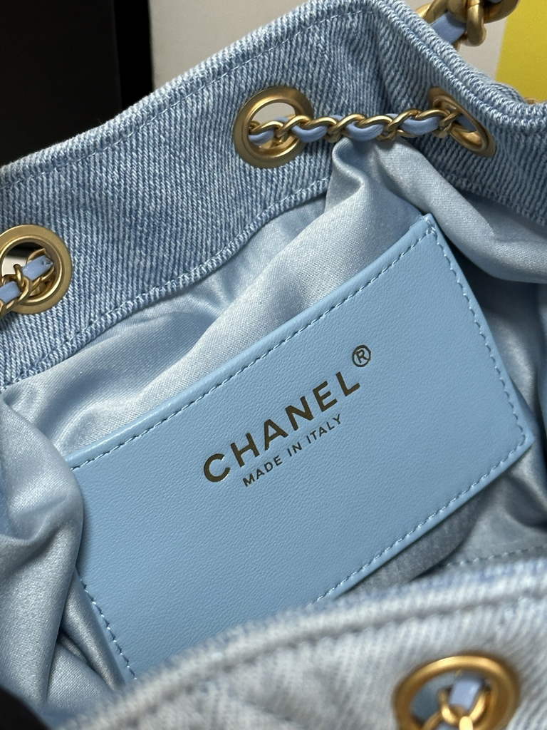 Chanel 25 small handbag, AS5293 Blue Washed Denim
