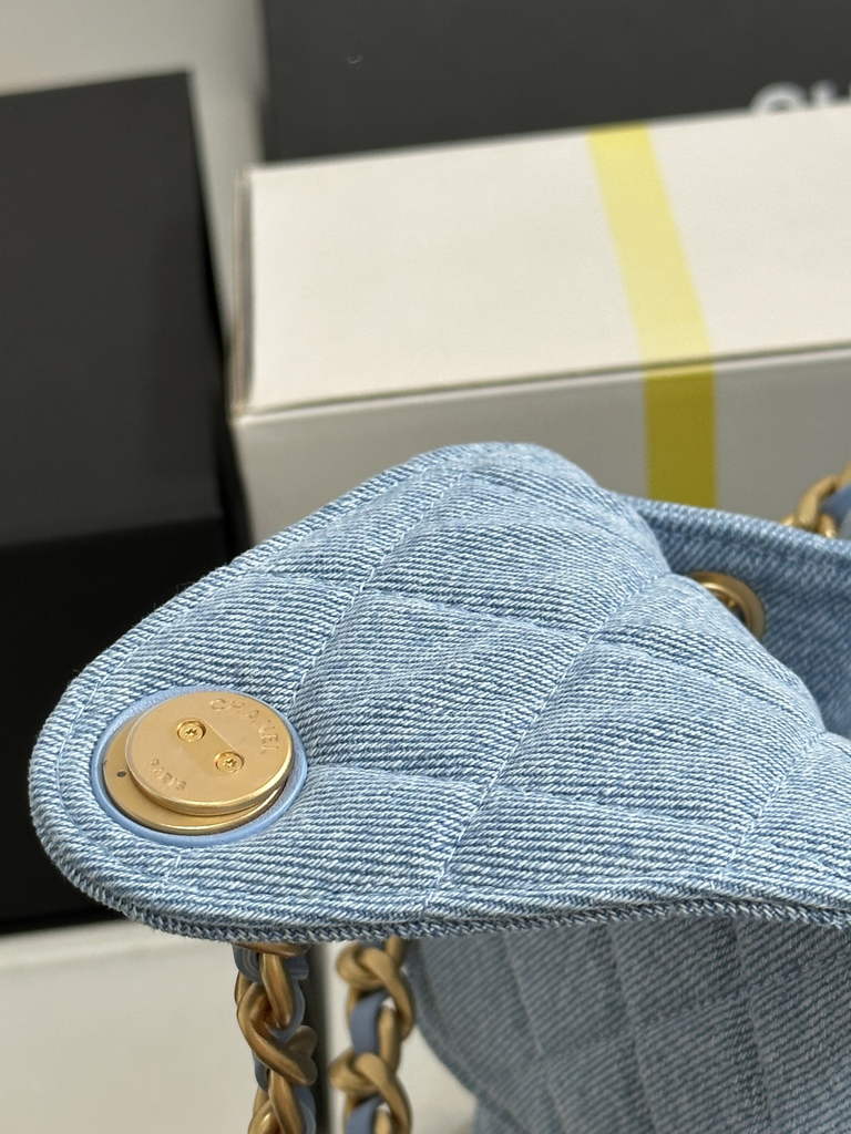 Chanel 25 small handbag, AS5293 Blue Washed Denim