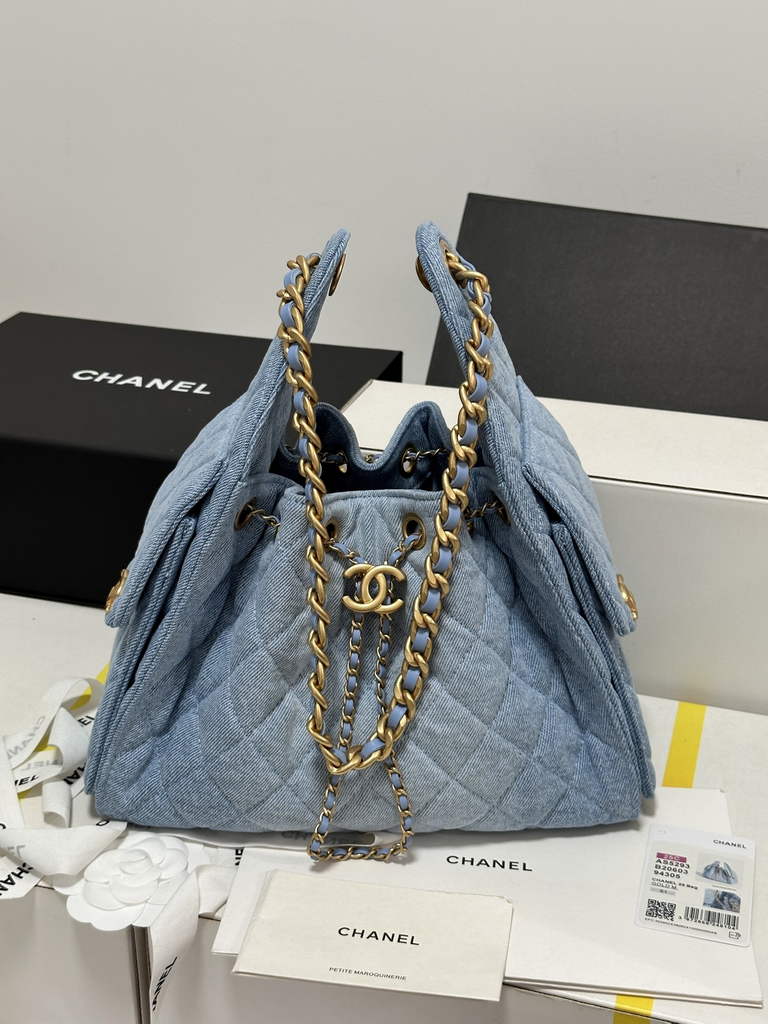 Chanel 25 small handbag, AS5293 Blue Washed Denim