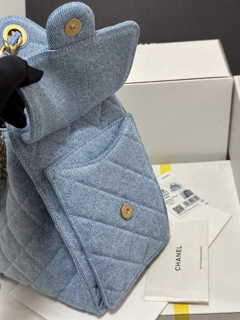 Chanel 25 small handbag, AS5293 Blue Washed Denim